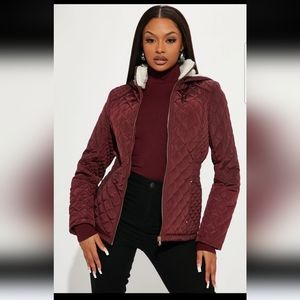 Fashion Nova "Quit Tripping" Quilted Jacket. Size medium. Color Wine red.